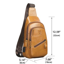 LUKZIJAES Genuine Leather Sling Bag for Men Crossbody Shoulder Chest Pack Hiking Casual Daypack Outdoor Travel Backpack (#3-Yellow Brown)