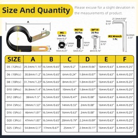 Mardatt Vinyl Coated Cable Clamps, Pack of 160 9 Sizes 5 mm - 25 mm Vinyl Coated Cable Clamps with Screws Kit, Rubber Coated Padded Insulated Cable Clamp, Metal Clamp P Clips