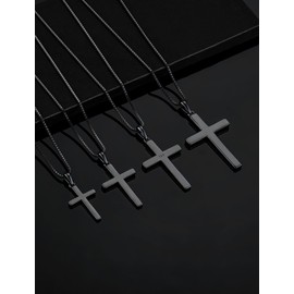 YL Cross Necklace for Women Sterling Silver Plain Cross Pendant Necklace 0.79" Simple Jewelry for Men-Black