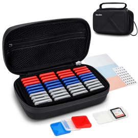 EVA PU SD Card Case with 40 PCS Individual Plastic Memory Card Holder for 40 SD SDXC SDHC Cards,Dual Protect Water-Resistant Anti-Shock SD Card Carrying Case Organizer with Handle & Labels