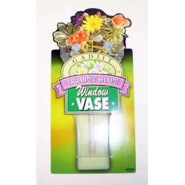 Gadjit Vinyl Window Vase Trumpet Style Flexible Vinyl Vase - Attaches to Windows, Mirrors, or Other Non-Porous Surfaces with Suction Cups Vase Holds a Bouquet of Flowers, Water, Greenery
