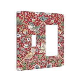 William Morris Strawberry Thief Botanical Red Green 2 Gang Single Toggle Rocker Combination Light Switch Covers Wall Plate Cover Electrical Faceplate Decorative Switchplate for Country Bedroom