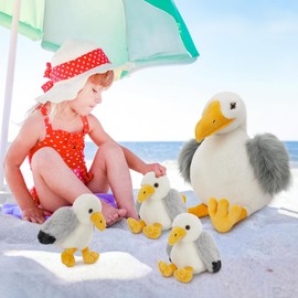 MaoGoLan 4Pcs Big Seagull Stuffed Animal with Babies Inside,17.7" Mama Seagull Plush with Three Adorable Baby Seagull Plushies for Small Hand,Beach Plush Lover Gift for Kids,Boys,Girls