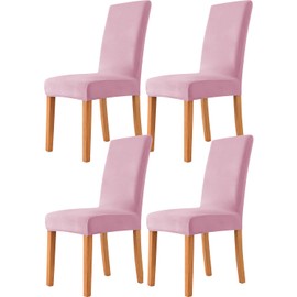 Deisy Dee Velvet Stretch Dining Room Chair Covers - Colorful and Washable Parson Chair Slipcovers - Stretchable Removable Furniture Protectors (4, Pink)