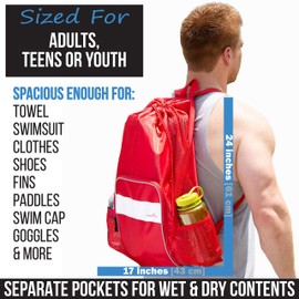 Athletico Bolsa de natación de malla – Bolsa de malla para piscina con compartimentos húmedos y secos para natación, la playa, camping y más (azul)