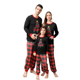 ANGELGGH Matching Family Christmas Pajamas Sets, Holiday PJs with Top and Pants, Cute 2 Piece Sleepwear for Couples/Women/Men (Youth, 8-10T, Red Black Believe)