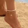 MAHONLIEN Sun Flower Ankle Bracelet Set for Women Summer Pearl