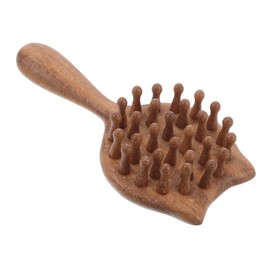 Mikinona Girl's Hair Brush Portable Massage Comb Cat Design Wooden Wide Tooth for Scalp Relief