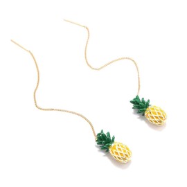 Miniblings Pineapple Necklace Earrings Miniblings Pendant Chain Earrings Golden Summer Holiday, Cotton