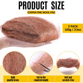 Teenyyou 2 Pcs 3.5 Ounce Copper Wool Pads Soft and Reusable Wool Skein to Polish, Smooth, Stand Strip Wood and Metal Surface Oxide