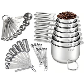 35PCS Stainless Steel Measuring Cups and Spoons Set, 7 Nesting Measuring Cups, Round & Rectangular Spoons with Clear Engraved Markings, 2-Pack Mini Spoon Sets with Leveler for Precise Cooking & Baking