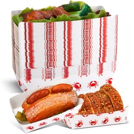 Ctosree 50 Pieces Crab Party Supplies Crab Paper Plates Boil Birthday Party Supplies Disposable Seafood Paper Boats Tableware for Dinner Picnic BBQ Supply