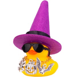 MuMyer Rubber Duck Car Ornaments Yellow Duck Car Dashboard Decorations with Mini Witch Hat Sunglasses Necklace and Cute Accessories for Party Gifts(H3)