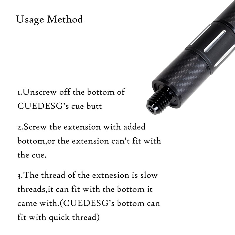 CUEDESG Carbon Fiber Pool Cue Extension,Length Adjustable(8~12 Inches)