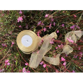 BEAUTOPE 1.5 Inches Wide Sheer Organza Chiffon Ribbon for Gift Wrapping Bouquet Crafts,50 Yards/Roll (Gold)