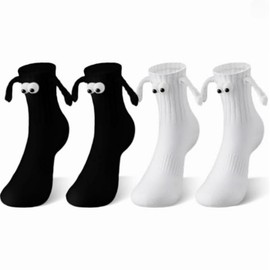 JIALWSJWAN 3D Design Funny Socks Gifts Idea Couple Magnetic Hands Holding Socks Birthday Anniversaries for Men, Women, Him, Friends, Black/White, Medium