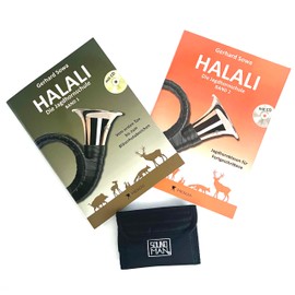Halali - Die Jagdhorn School Volume 1 and 2 by Gerhard Sowa ISBN 9783940297006 and 9783940297099 + Soundman Mouthpiece Bag for Hunting Horn (Starter Set)