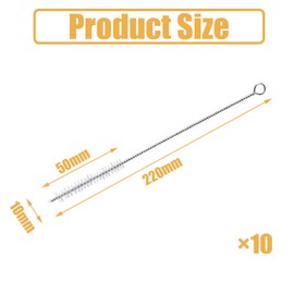 LvYiLinggg Extra Fine Brush, 0.4 x 2.0 x 8.7 inches (10 x 50 x 220 mm), Set of 10, Tube Brush, For Baby Bottles, Drinking Straws & Hoses, Reusable, For Size Pipes, Nylon Bristles, Stainless Steel