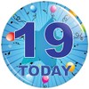 Blue 19th Birthday Badge in a choice of sizes (75mm)