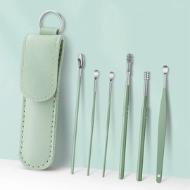 Portable earpick, earwax killer, 6-piece set, high-quality leather case, earwax cleaning earpick set, earplug, earplug, pink / 휴대용 귀이개 귀지킬러 6종세트 고급 가죽케이스 귀지청소 귀이개세트 귀파개 귀후비개 핑크