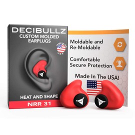Decibullz - Custom Molded Earplugs, 31dB Highest NRR, Comfortable Hearing Protection for Shooting, Travel, Swimming, Work and Concerts (Red)