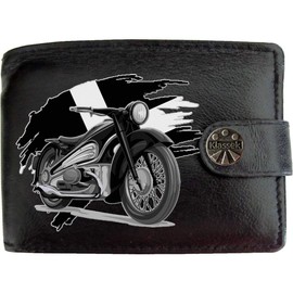 Biker Classic Vintage Motorbike Motorcycle Cornwall Flag Mens Wallet Gift Box KLASSEK Brand Real Black Leather RFID Blocking with Coin Pocket