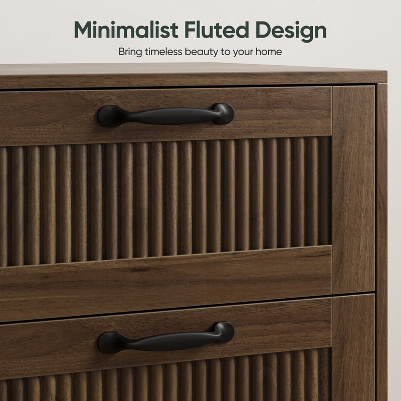 Smart FENDEE Fluted Nightstand with 2 Drawers, Bedside Table with