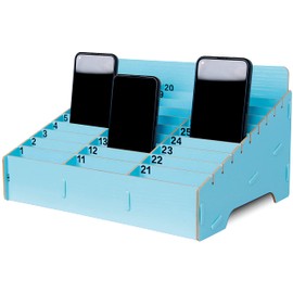 OFCAD 30-Grid Cell Phone Holder with Number Stickers Desktop Organizer Storage Box for Classroom Office(Blue)