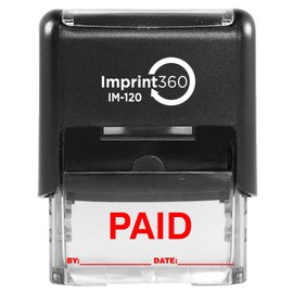 Imprint 360 AS-IMP1101R Paid Stamp with by: & Date:, Red Ink, Heavy Duty Commercial Self-Inking Rubber Stamp, 9/16" x 1-1/2" Impression Size