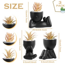 EMINGSKY Pack of 3 Black Cute Fake Plants Artificial Succulent Plants for Office Desk Bathroom Living Room Home Aesthetic Decor