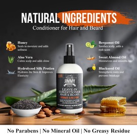 Uncle Jimmy Products Leave-In Conditioner for Healthy Beard Growth, Softening Hair, Hydrating Skin, and Eliminating Dandruff - 8 Fl Oz