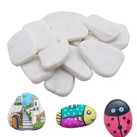 POPAPIE Pack of 12 Flat Stones for Painting, 3-8 cm White Pebbles, Painted Pebbles, Natural Stone, Decorative Stones, Beach Pebbles for Art, Craft, Decoration, Vases, Painting, Garden