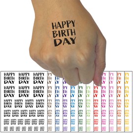 Happy Birthday Sketchy Fun Text Temporary Tattoo Water Resistant Fake Body Art Set Collection - Purple (One Sheet)