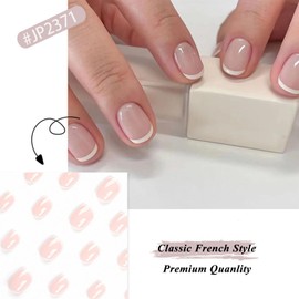 French Tip False Nails Short - 24Pcs Natural White French Tips Nail - Press on Nails Square - Full Cover Nude Stick on Nails for Women Girls Nails Art