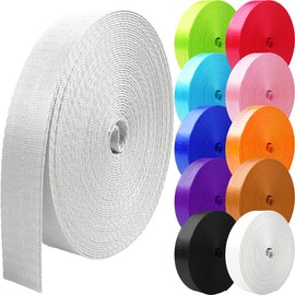 Grosun 10 Yards Nylon Webbing 1 inch 1.5 inch 2 inch Nylon Strap Webbing Straps Backpack Straps Nylon Belt, 10 25 50 3.3 Yards Webbing Strapping for Seatbelt, Bag, Luggage (White, 2 inch)