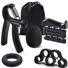 Fortalecedor de Agarre de Mano, 5 en 1 Agarrador de Mano Resistencia Ajustable 10-60 KG, Entrenador Fuerza Agarre para Desarrollo Muscular y la Recuperación Lesiones, Estirador de Dedos Aliviar Estrés, Negro