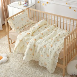 CLoucl 100% Cotton Muslin Crib Comforter/Quilt,Ultra Soft Cozy Reversible Baby Blanket,All Season Toddler Blankets for Boys and Girls, Machine Washable,41"x48"