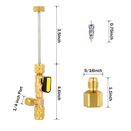 WADEO A/C Valve Core Remover Tool with Dual Size SAE 1/4 & 5/16 Port, 4 Valve Cores with Teflon Seal, Compatible with R22 R12 R407 R410 R404 R32 A/C for HAVC System