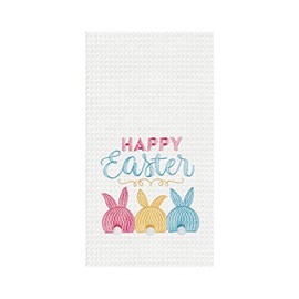 C&F Home Pink Blue & Yellow Easter Bunnies Bunny Rabbits Embroidered Waffle Weave Kitchen Dishtowel Spring Machine Washable Home Drying Hand Dish Towel Décor Decoration 18" x 27" White