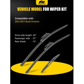 MIKKUPPA 24"+21"+12" Windshield Wipers Blades Replacement for 2012-2017 Buick Enclave, Pinch Tab Front & Rear All Season Wiper Blades Set(Pack of 3)