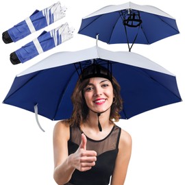 Chicingyou 2 Pcs Royal Blue Head-mounted Umbrella Hat with Adjustable Chin Strap, Heat Reflective Sun Protection for Gardening Hiking Fishing Golf Camping Beach Sunshade Outdoor, 35.4 Inch