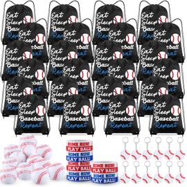 MiniInflat 96 Pcs Baseball Party Favors for Kids Include 24 Baseball Drawstring Bags, 24 Baseball Keychain, 24 Silicone Baseball Bracelets, 24 Mini Stress Ball for Sports Birthday Supplies Decorations