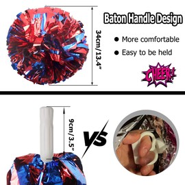 Hooshing 4PCS Blue ans Red Pom Poms Cheerleading with Plastic Handle for Sports Dance Team Spirit Party Performance
