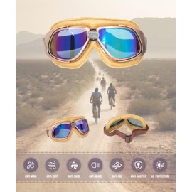 CRG Sports Motorcycle Goggle Vintage Aviator Pilot Style Cruiser Scooter Motocross Goggles for Men, Women, Adults