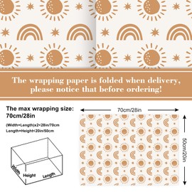 JarThenaAMCS 8 Sheet Modern Boho Wrapping Paper -Not Roll- Boho Sun Rainbow Stars Gift Wrap Paper Folded Flat Craft Paper For Party Supplies, 19.7 x 27.6 Inch