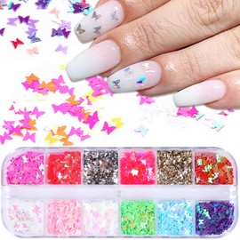 12 Colors Butterfly Glitter Nail Sequins Holographic 3D Nail Art Flakes Colorful Confetti Glitter Sticker,Nail Art Design Makeup DIY Decoration Kit,Nail Sequins for Face Body Eye Hair