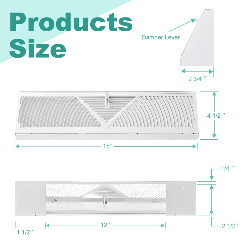 6 Pcs Baseboard Diffuser Register 15 Inch Duct Opening Size