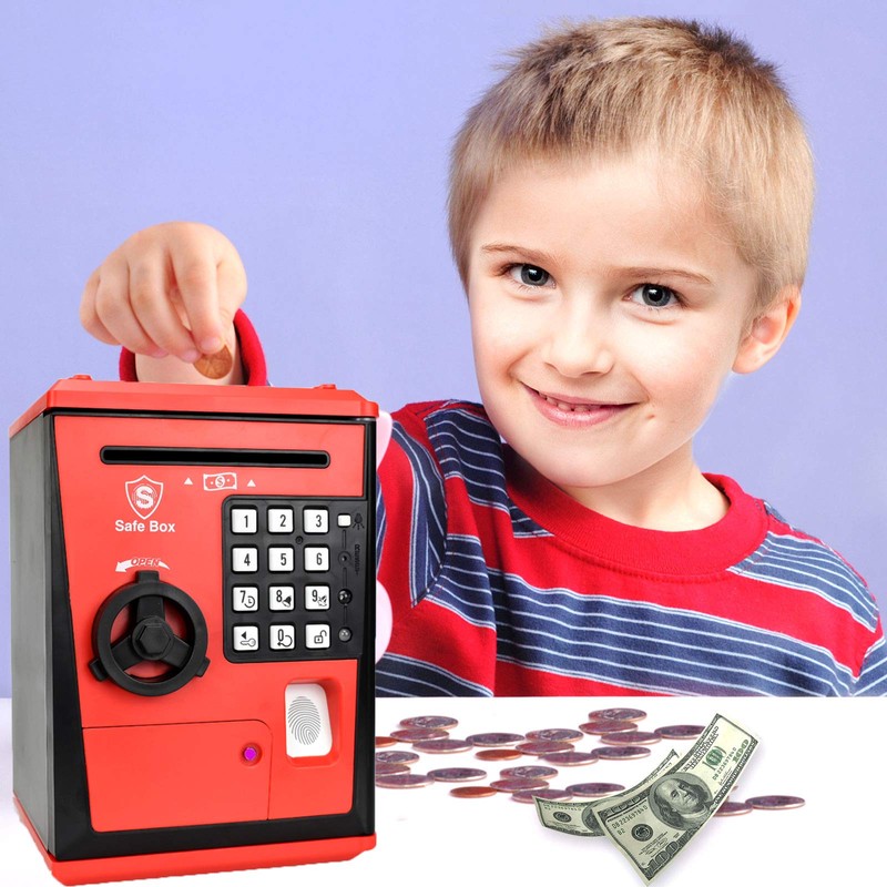 Kids Safe Box with Fingerprint Code, Talking Piggy Bank, ATM