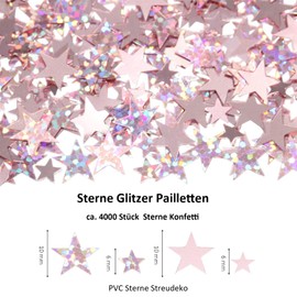 DazzJoy Pack of 4000 Glitter Confetti Stars Confetti Christmas, 2 Sizes Stars Decoration, Rose Gold, Christmas Confetti Decoration Stars, Glitter Stars Confetti Decoration, New Year's Eve, Sequins