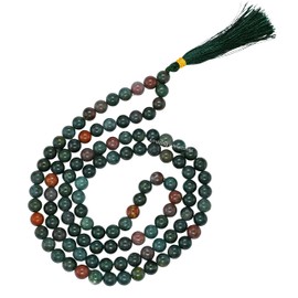 Bloodstone Mala Beads 108 Hand Knotted Prayer Beads - Meditation Beads Mala for Women Men - Natural Gemstones Healing Crystal Mala for Yoga, Prayer, Meditation Japa Mala (Plain)